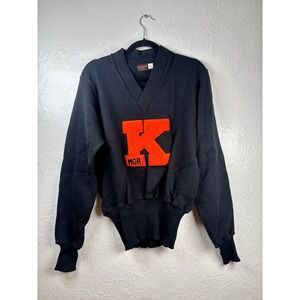 Vtg Wilson Varsity Letterman Sweater Mens 42 Wool Black Manager USA Orange